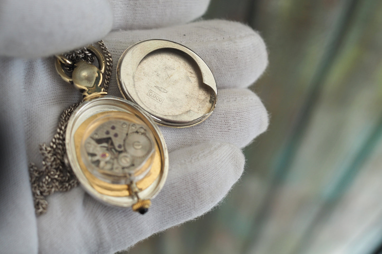 PALLAS Adora - Vintage German solid silver Ladies pendant Watch , NOS, unworn, vintage mechanical wind up necklace watch