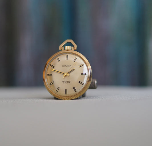 German  tuxedo pocket watch Bergana- 1970's, vintage German mechanical wind up pocket watch