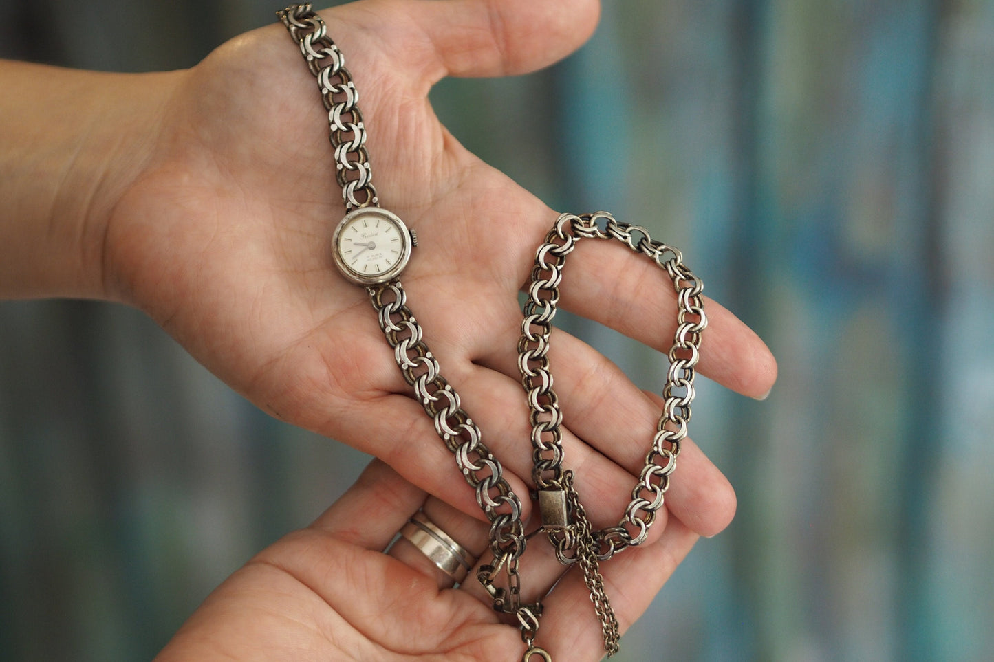 1970's  .835 solid silver  German made   mechanical wind up women's Watch and bracelet set PREDIAL