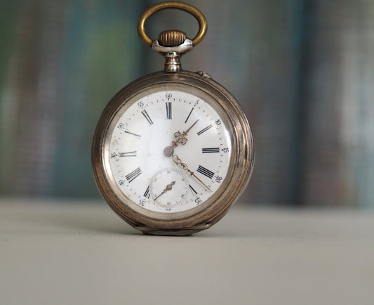 Vintage German  pocket watch SYSTEME GLASHÜTTE .800 silver case , vintage mechanical wind up pocket watch