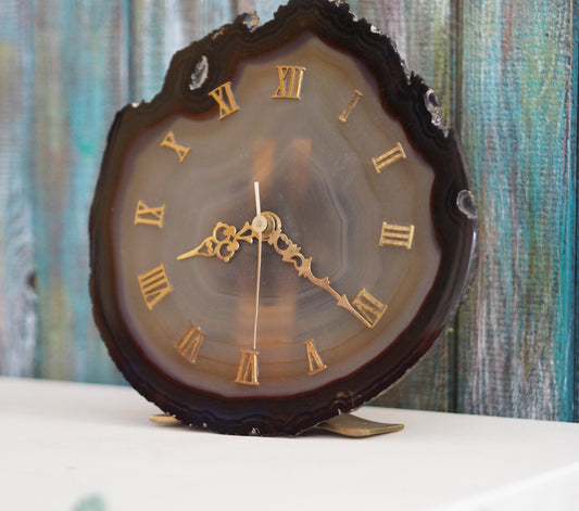 1970's German made Agate mineral  clock  , quartz movement