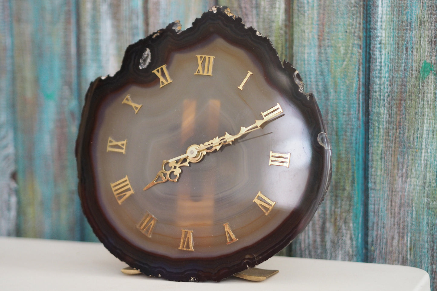 1970's German made Agate mineral  clock  , quartz movement