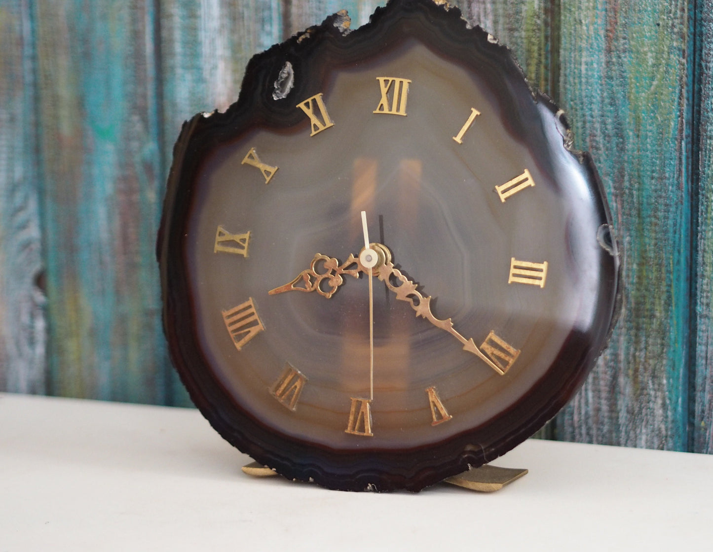 1970's German made Agate mineral  clock  , quartz movement