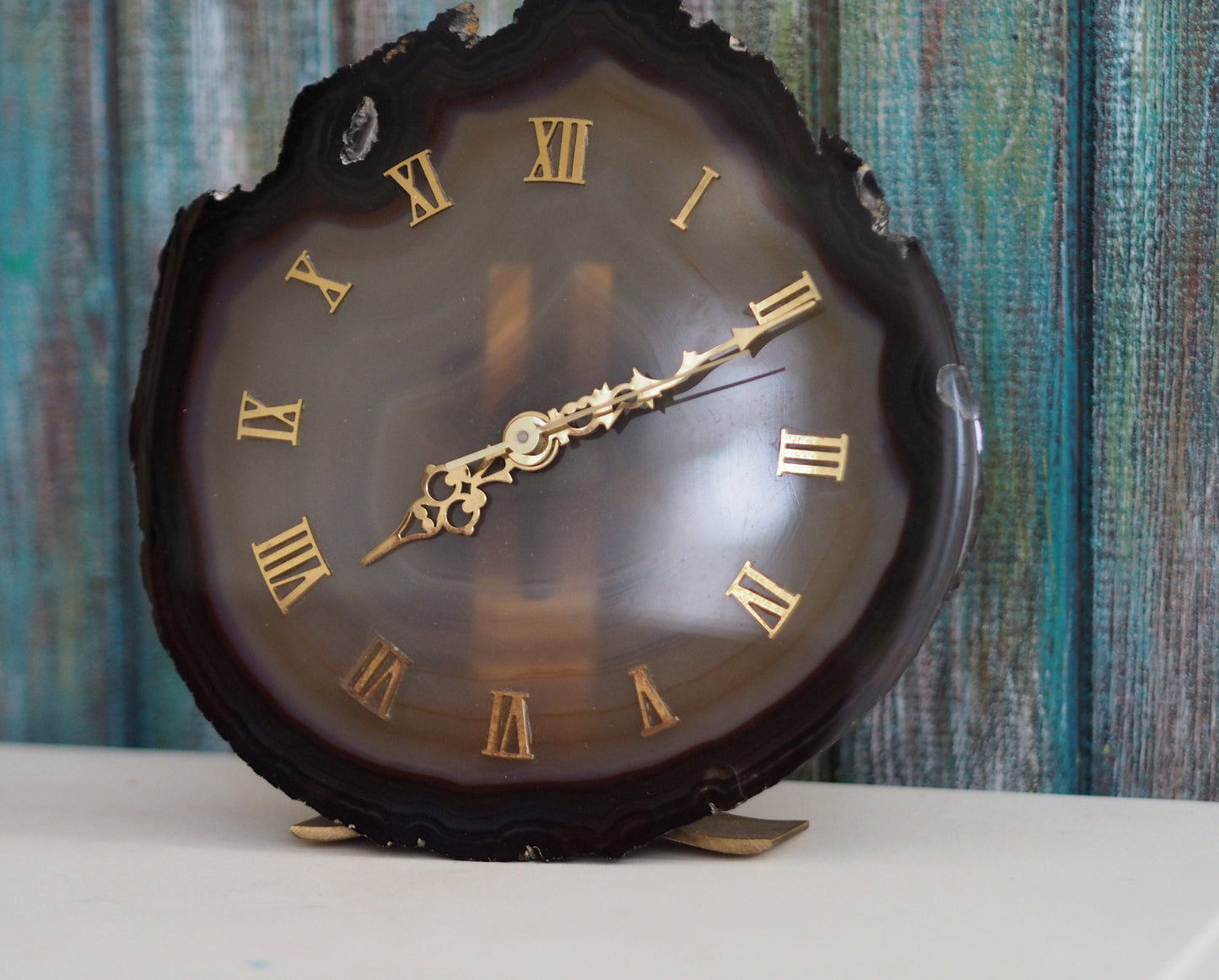 1970's German made Agate mineral  clock  , quartz movement