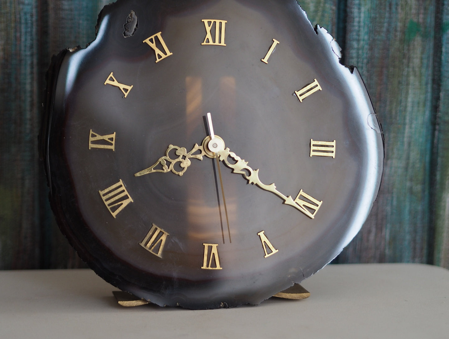 1970's German made Agate mineral  clock  , quartz movement