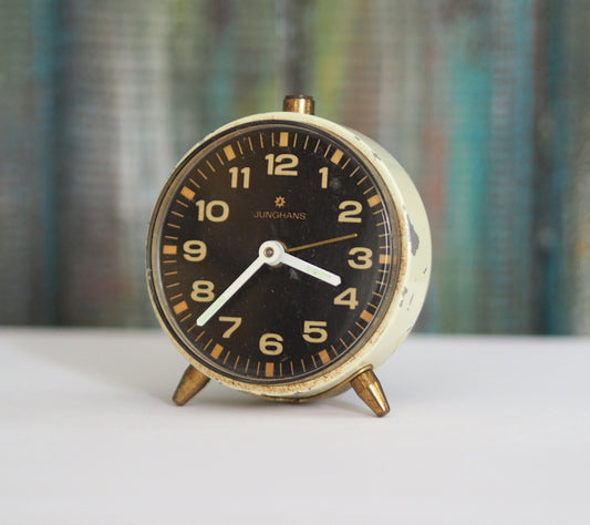 1950s small German Alarm clock Junghans - perfect working condition,  Vintage mechanical wind up alarm clock ,  home décor clock