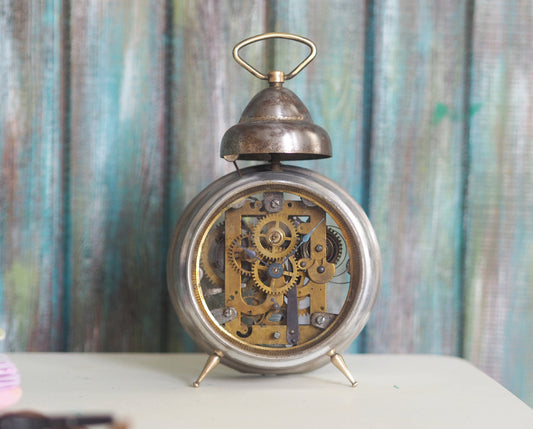 Steampunk home decor - ANTIQUE Junghans ALARM CLOCK  ca. 1900s - for home décor, steampunk home decor not working Alarm clock