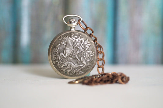 Saint George the Dragon slayer modified vintage USSR Molnija pocket watch 1980's double headed eagle watch, custom watch