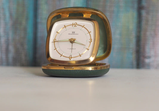 German travel alarm clock DUCADO,  vintage mechanical wind up travel alarm clock