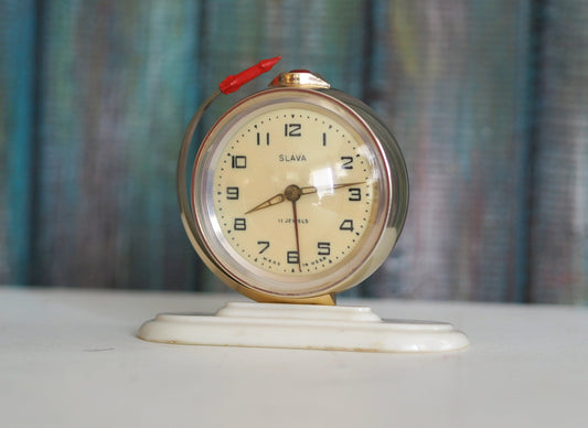 Slava "rocket" alarm clock, Slava Globe alarm clock - 1960's, vintage   space age alarm clock SLAVA