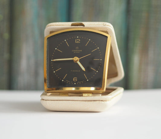 JUNGHANS - 1960's German travel alarm clock  JUNGHANS Bivox,  vintage mechanical wind up travel alarm clock