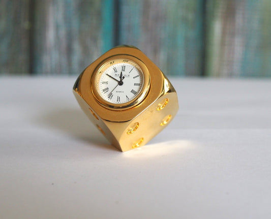 MAYFAIR Dice miniature quartz brass clock