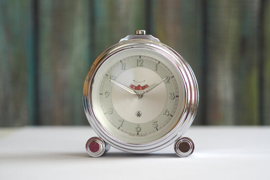 German Art Deco  Alarm clock - perfect working  and cosmetic condition,  Vintage mechanical wind up alarm clock ,  home décor clock