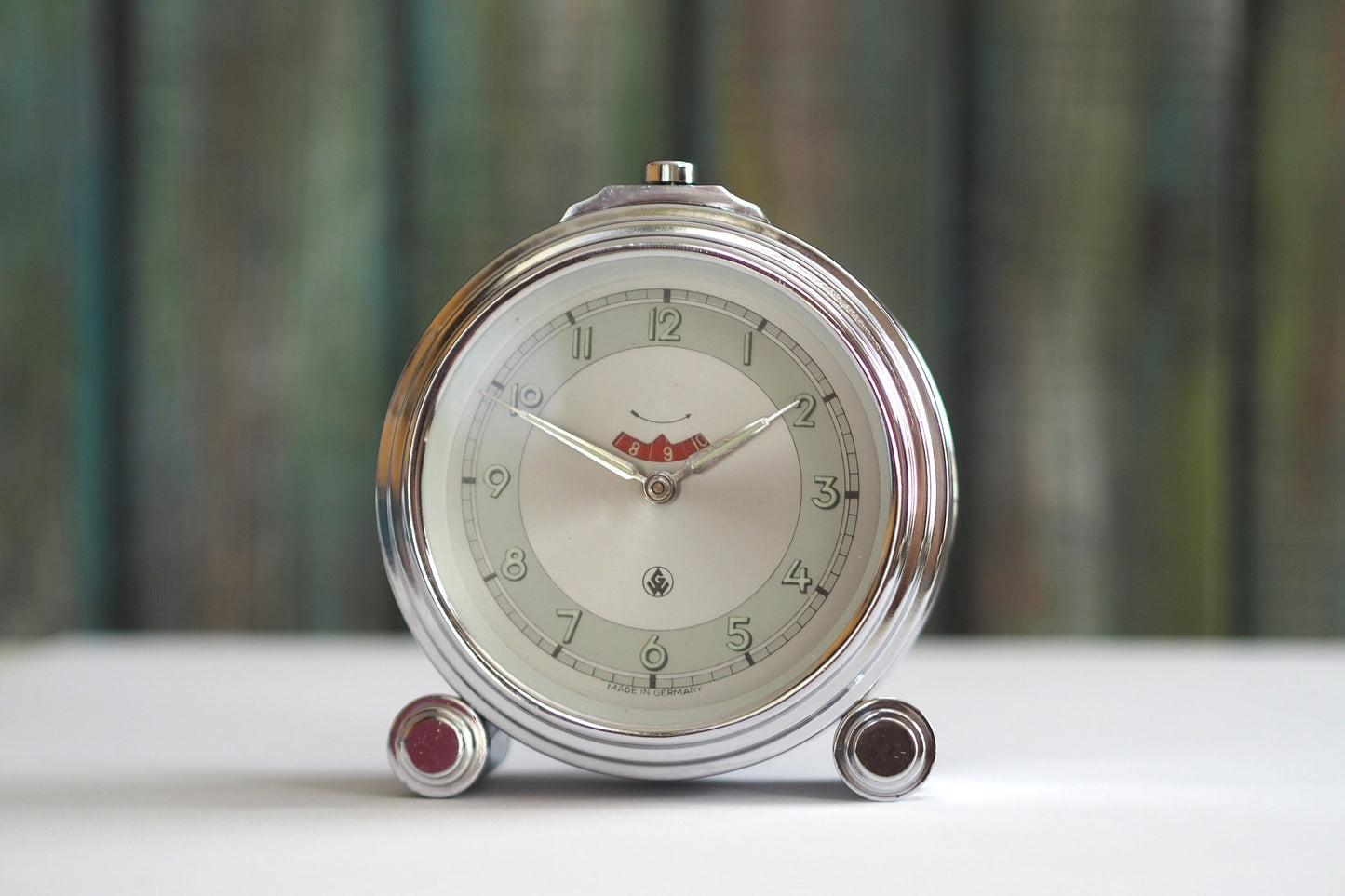 German Art Deco  Alarm clock - perfect working  and cosmetic condition,  Vintage mechanical wind up alarm clock ,  home décor clock