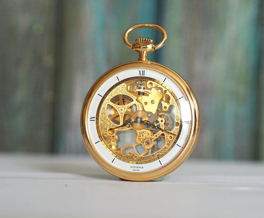 DUGENA Skeleton cal.3913 (ETA/Unitas)  Swiss made Skeleton mechanical wind up  pocket watch - mint, unworn