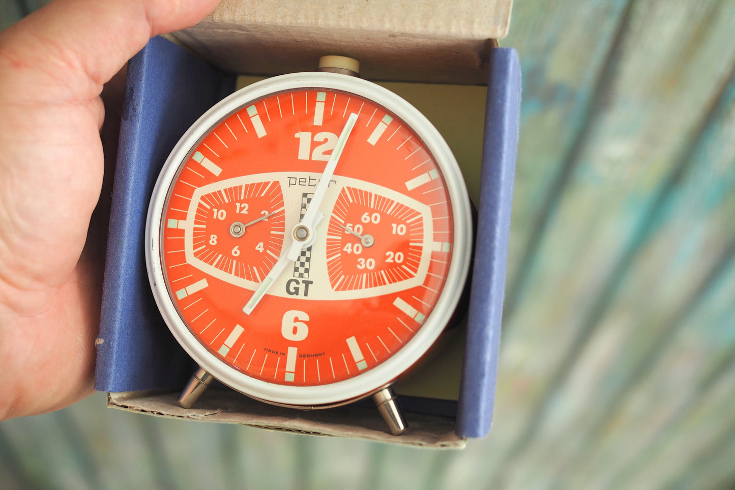 PETER GT Racing clock   - 1970's  German Alarm clock  ,  Retro mechanical alarm clock / Vintage alarm clock