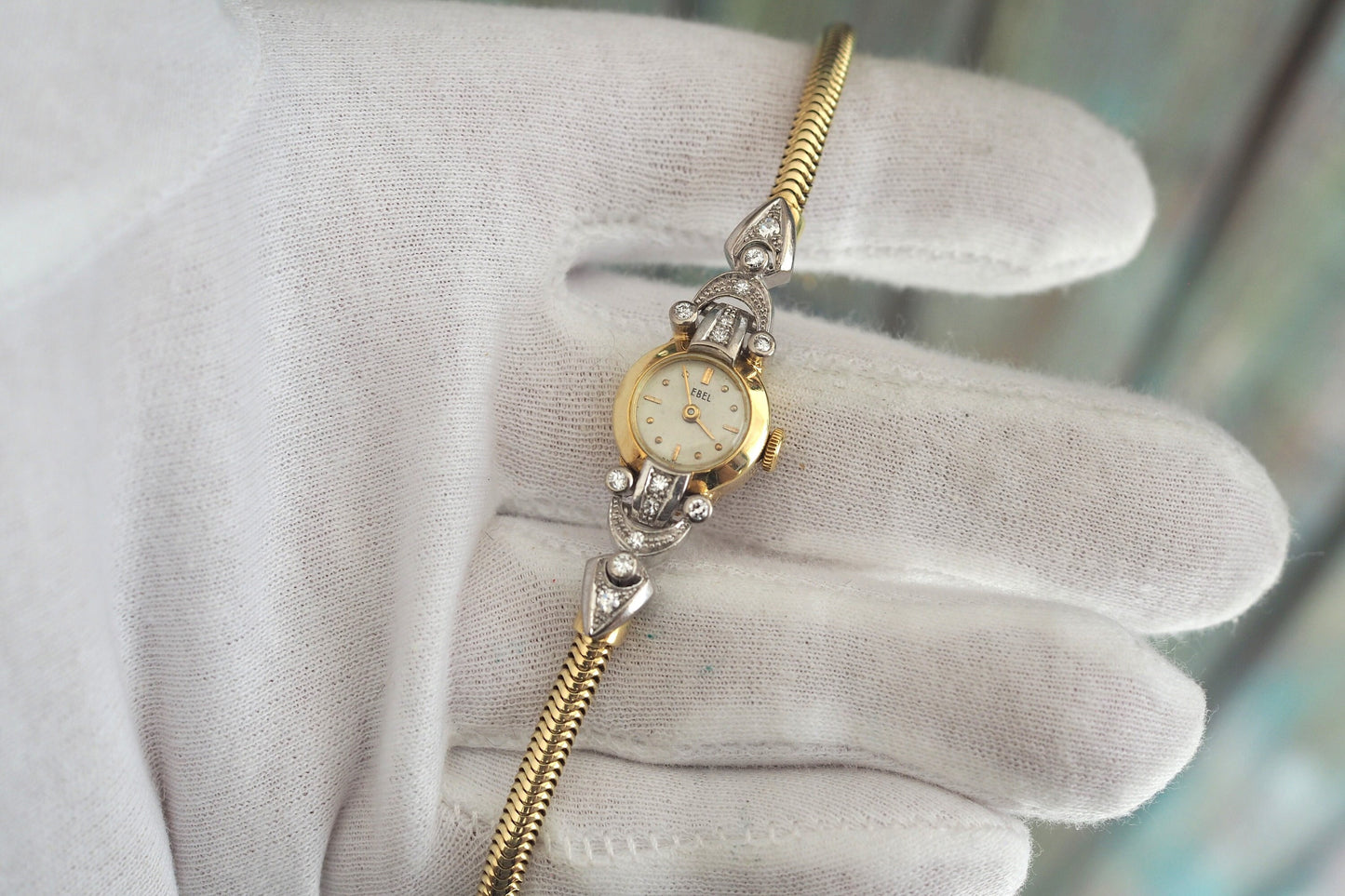 EBEL 14k .585  gold and diamonds -  Cocktail watch  , vintage Swiss made mechanical wind up  women's watch