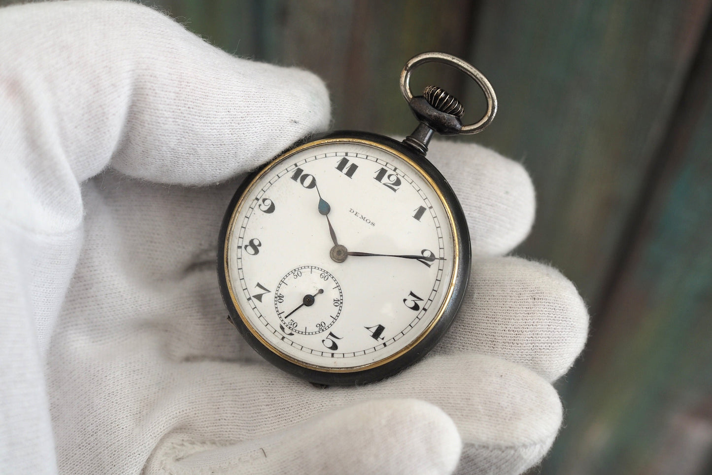 DEMOS - Swiss made mechanical wind up pocket  watch , gun metal case, antique mechanical wind up pocket watch