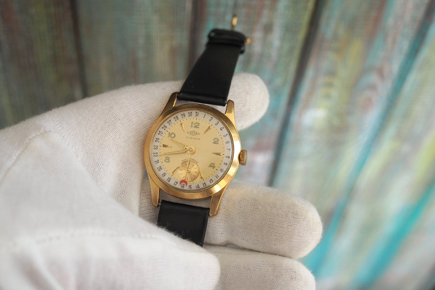 EBA  pointer Date - 1950's German mechanical men's watch EBA  - vintage German mechanical wind up  men's watch