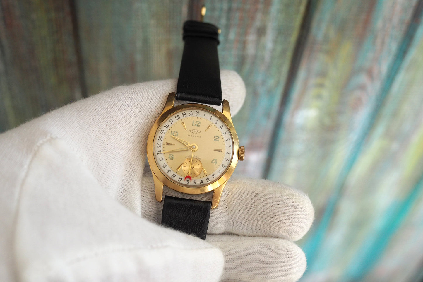 EBA  pointer Date - 1950's German mechanical men's watch EBA  - vintage German mechanical wind up  men's watch