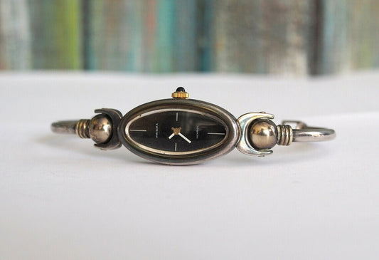 PRISMA- Vintage German mechanical wind up solid silver bangle Watch - .925 silver