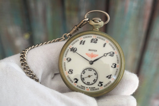 Molnija Railroad  - large railroad mechanical wind up pocket watch Molnija 's, vintage mechanical wind up pocket watch