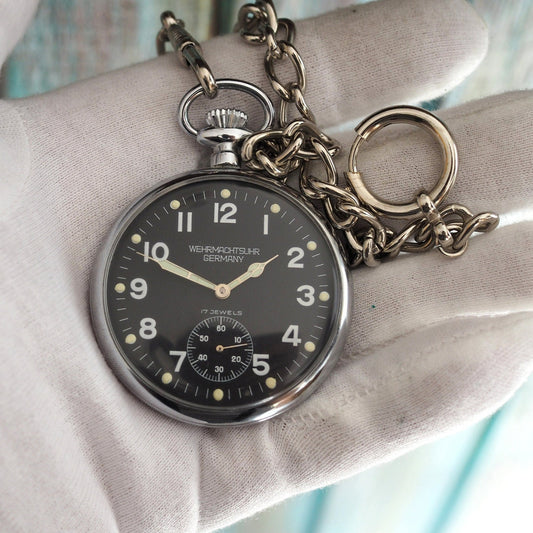 WEHRMACHTSUHR Germany- Military  pocket watch  - Swiss made mechanical wind up pocket watch  , cal ETA/Unitas 6498