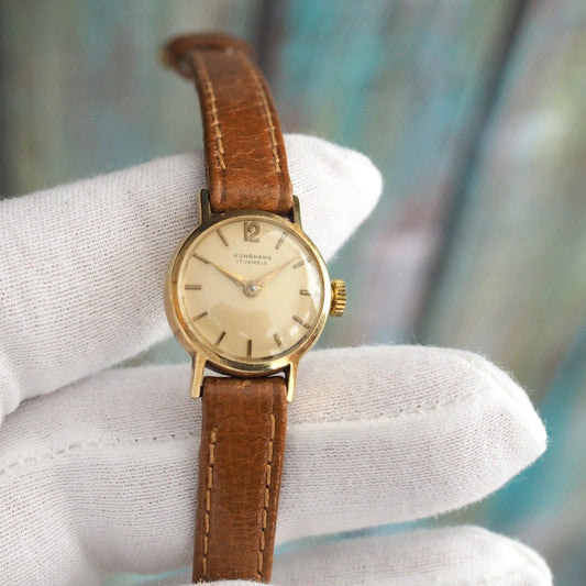 JUNGHANS -  14K .585 solid gold Tiny German Women's Watch , vintage mechancal wind up watch JUNGHANS